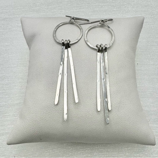 #64 Silver Handmade Hammered Circle Dangle Earrings