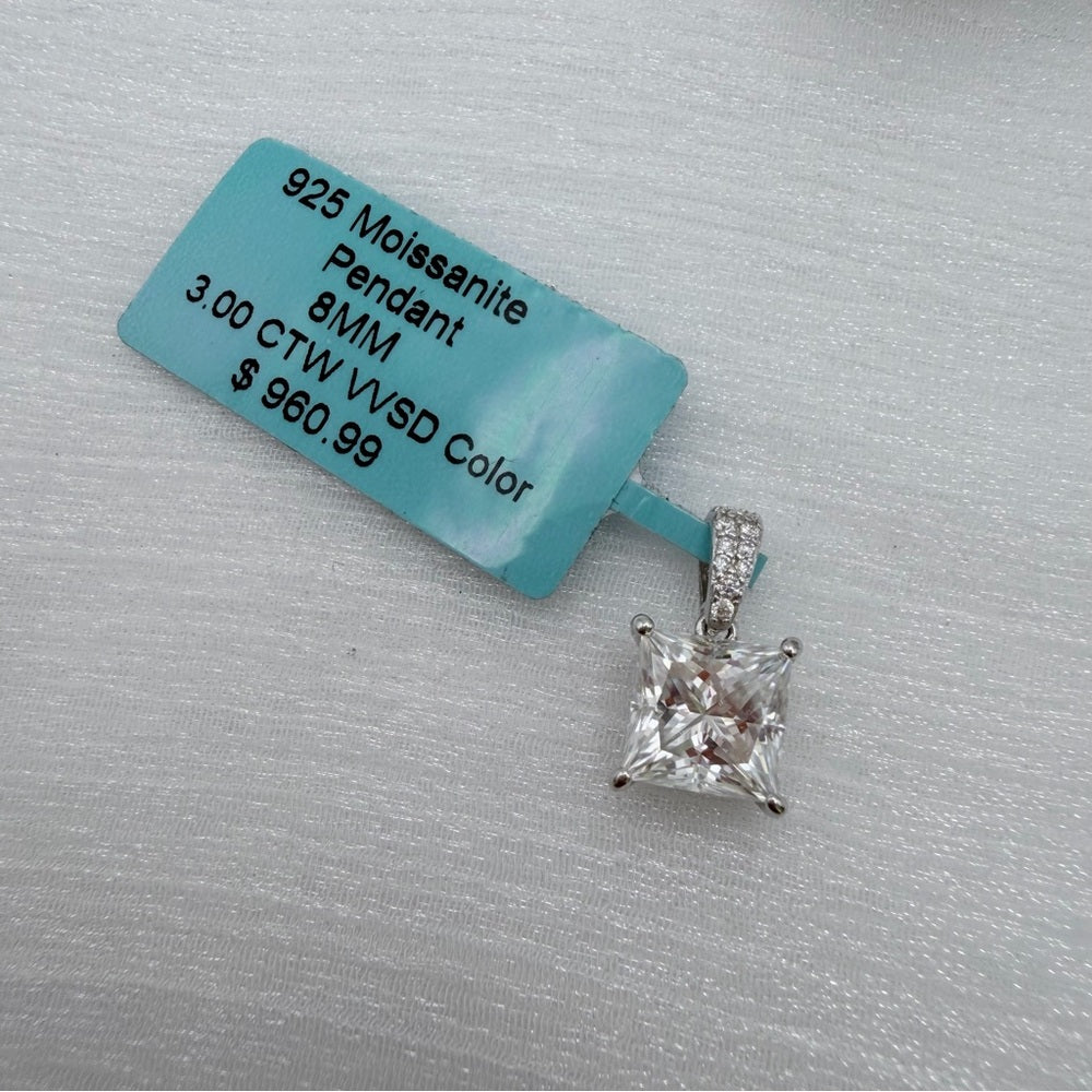 3 CT Moissanite Diamond Princess Cut Pendant