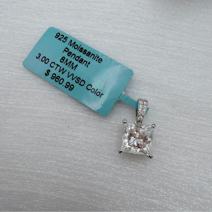 3 CT Moissanite Diamond Princess Cut Pendant