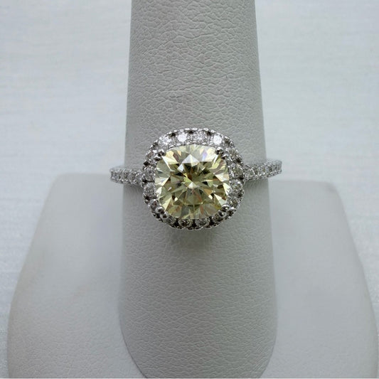 4.1 Moissanite Diamond Cushion Cut Yellow with Moissy Pavé Halo & Eternity Band