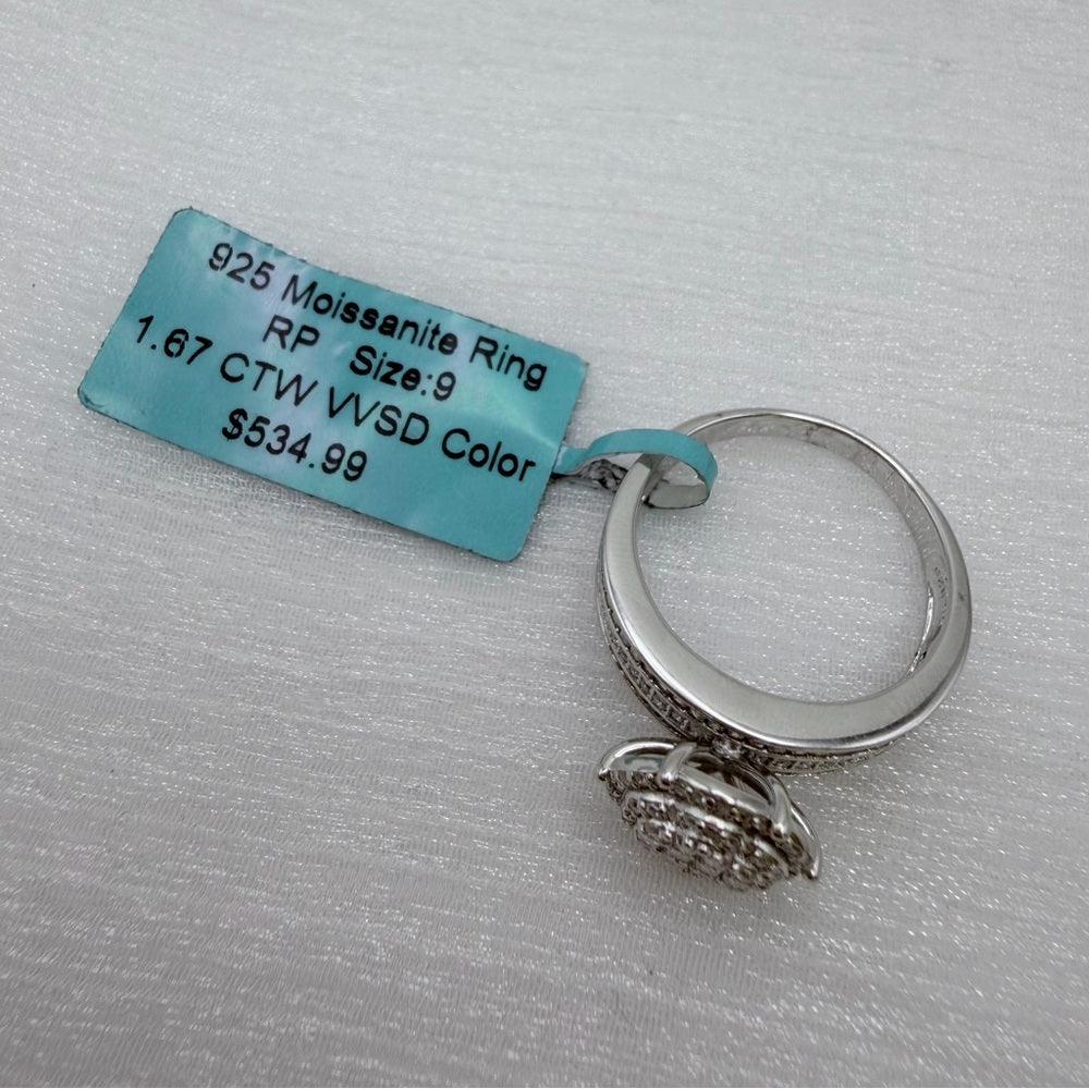 1.67 CT Moissanite Baguette & Solitaire Pavé Band