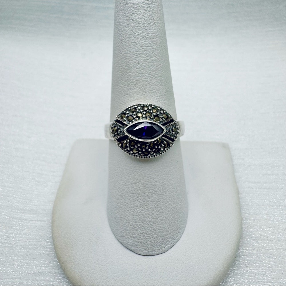 Amethyst & Marcasite Pavé Ring