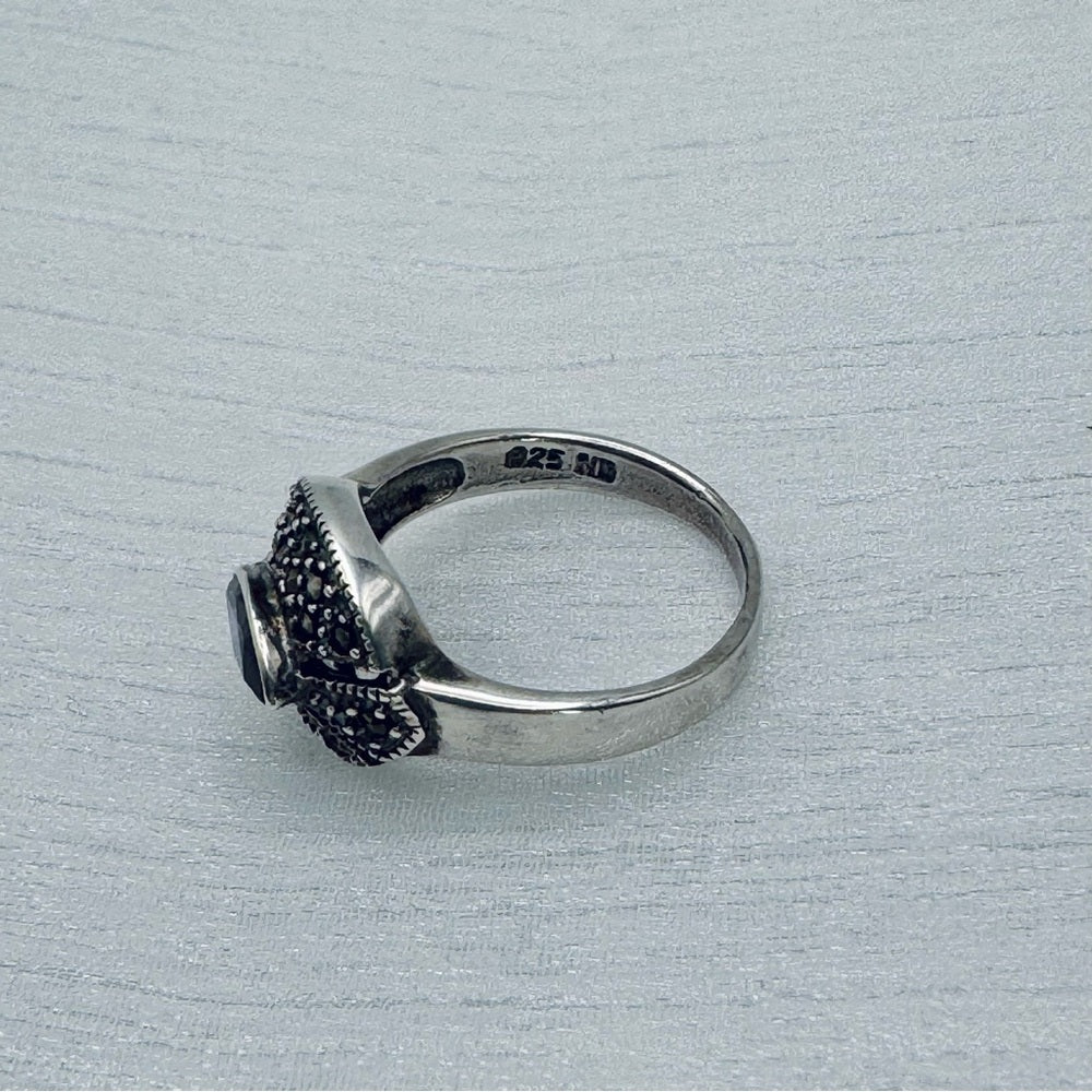 Amethyst Purple Crystal & Marcasite Pavé Ring