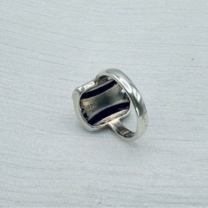 Onyx & Marcasite Diamond Ring