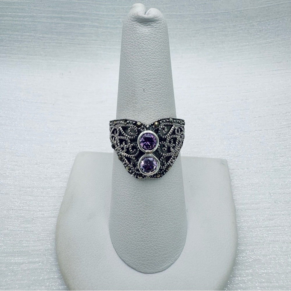 Amethyst & Marcasite Diamond Ring