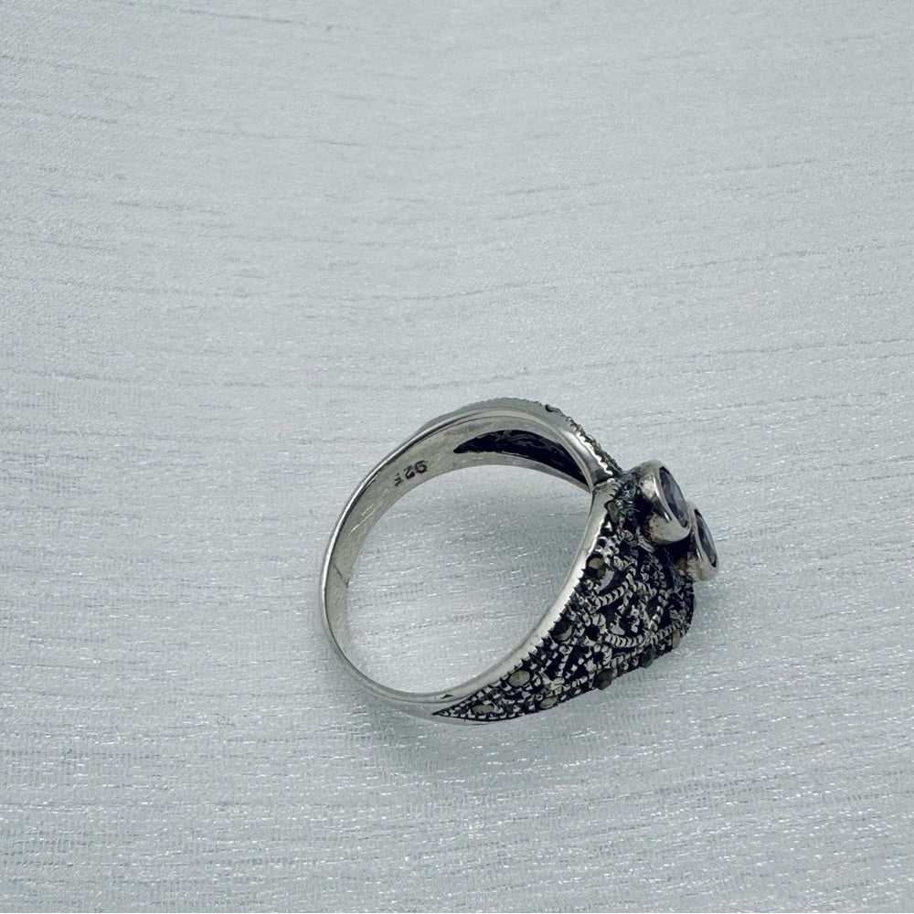 Amethyst & Marcasite Diamond Ring