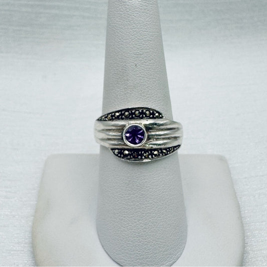 Purple Crystal & Marcasite Diamond Ring