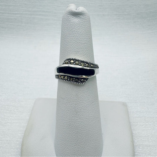 Onyx Swirl Marcasite Ring