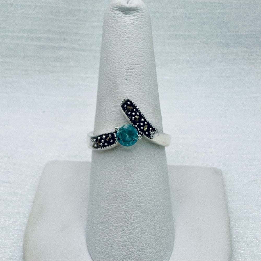 Blue Topaz Marcasite Diamond Ring