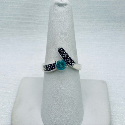 Blue Topaz Marcasite Diamond Ring