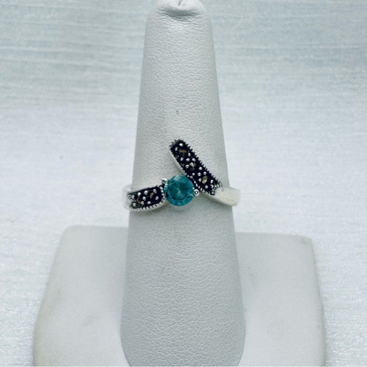 Blue Topaz Marcasite Diamond Ring