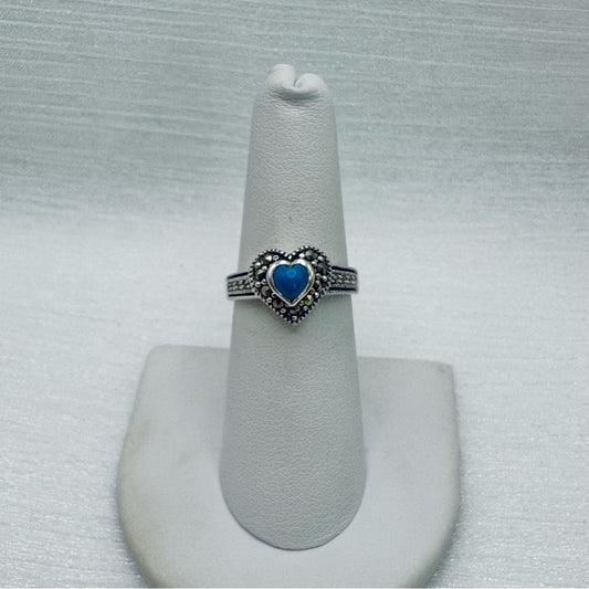 Blue Heart Marcasite Pavé Ring