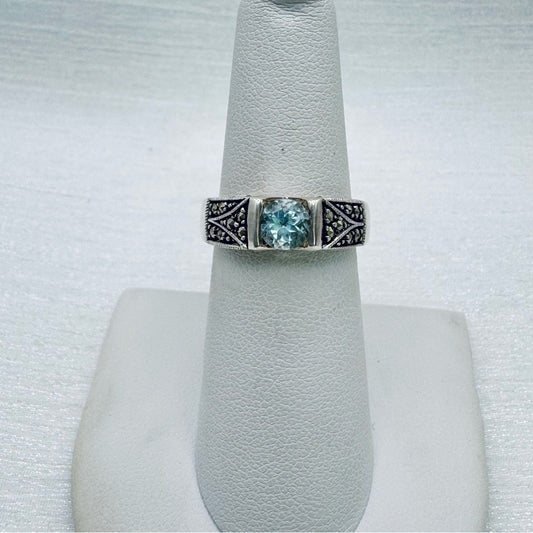 Blue Topaz & Marcasite Ring