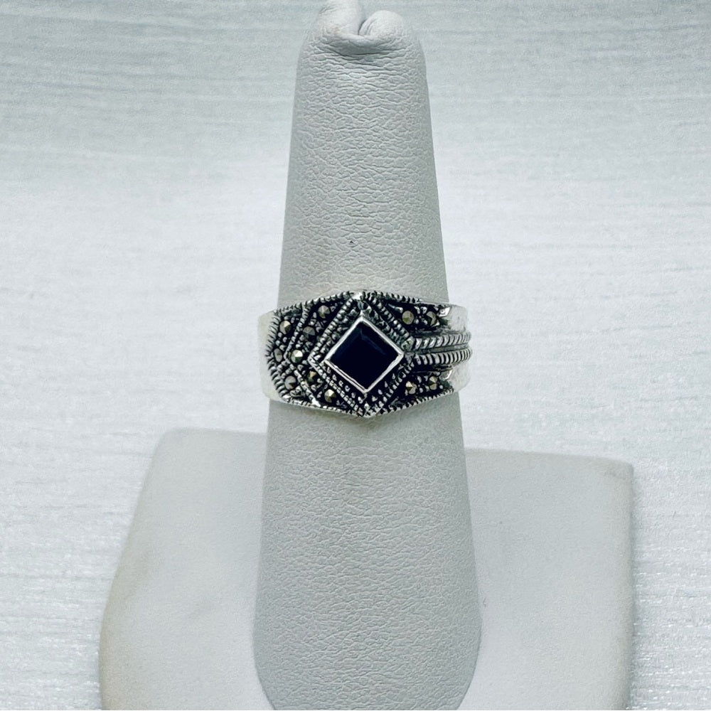 Lab Sapphire & Marcasite Ring