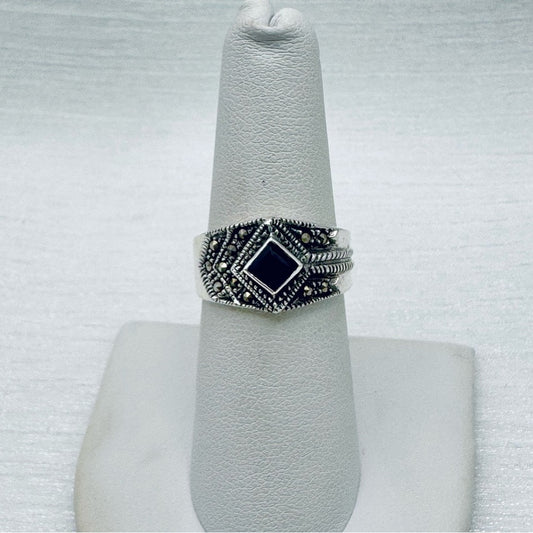 Lab Sapphire & Marcasite Ring