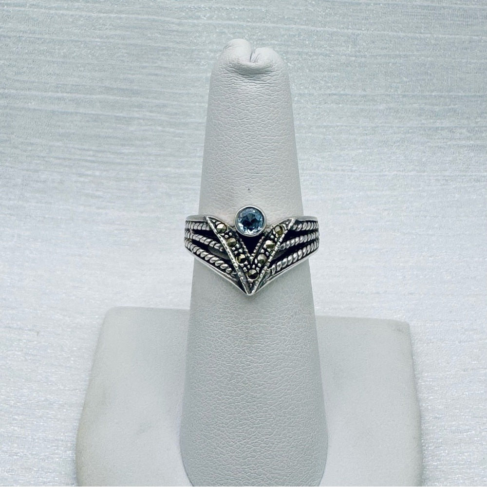 Blue Topaz Marcasite Diamond Ring
