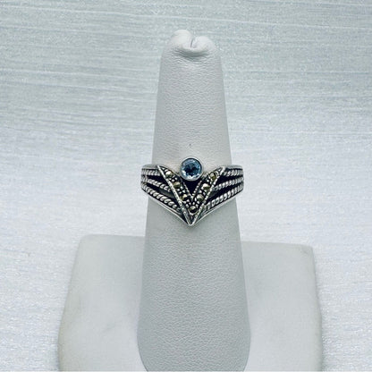 Blue Topaz Marcasite Diamond Ring