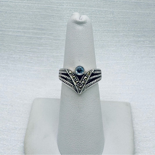 Blue Topaz Marcasite Diamond Ring