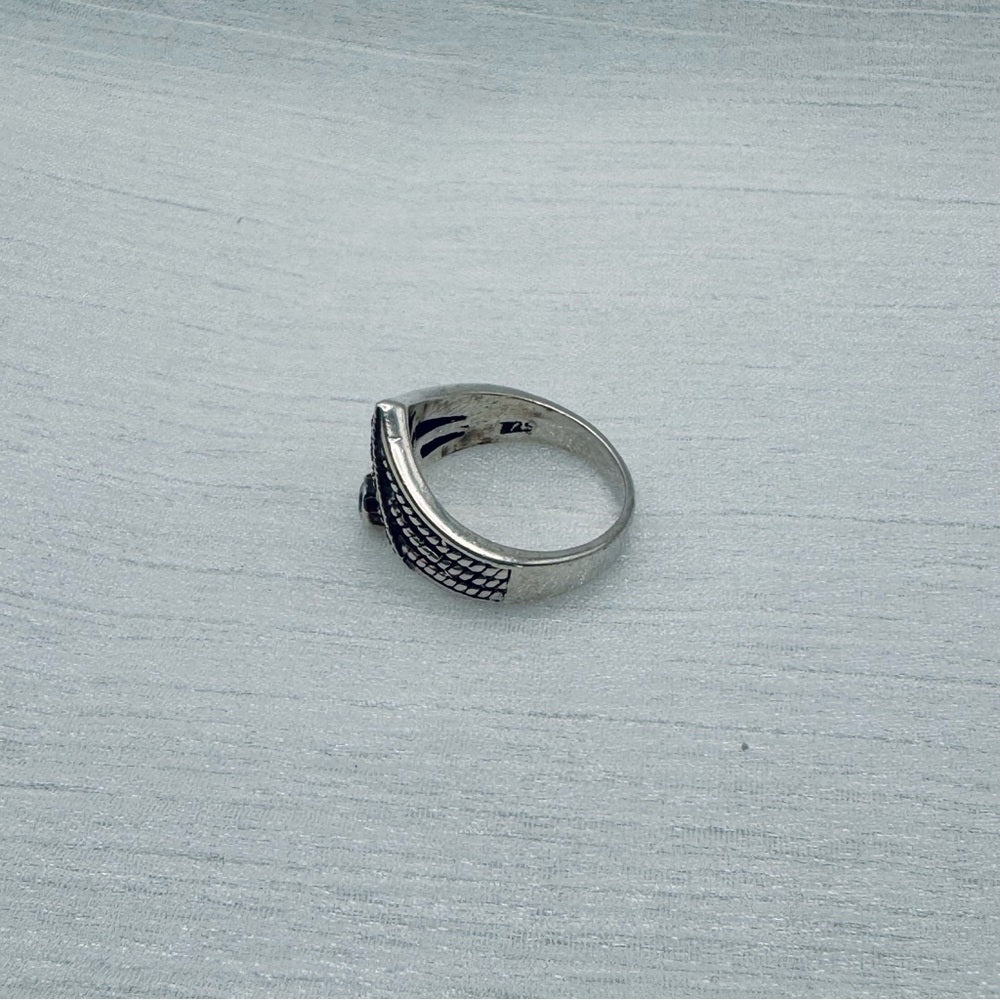 Blue Topaz Marcasite Diamond Ring