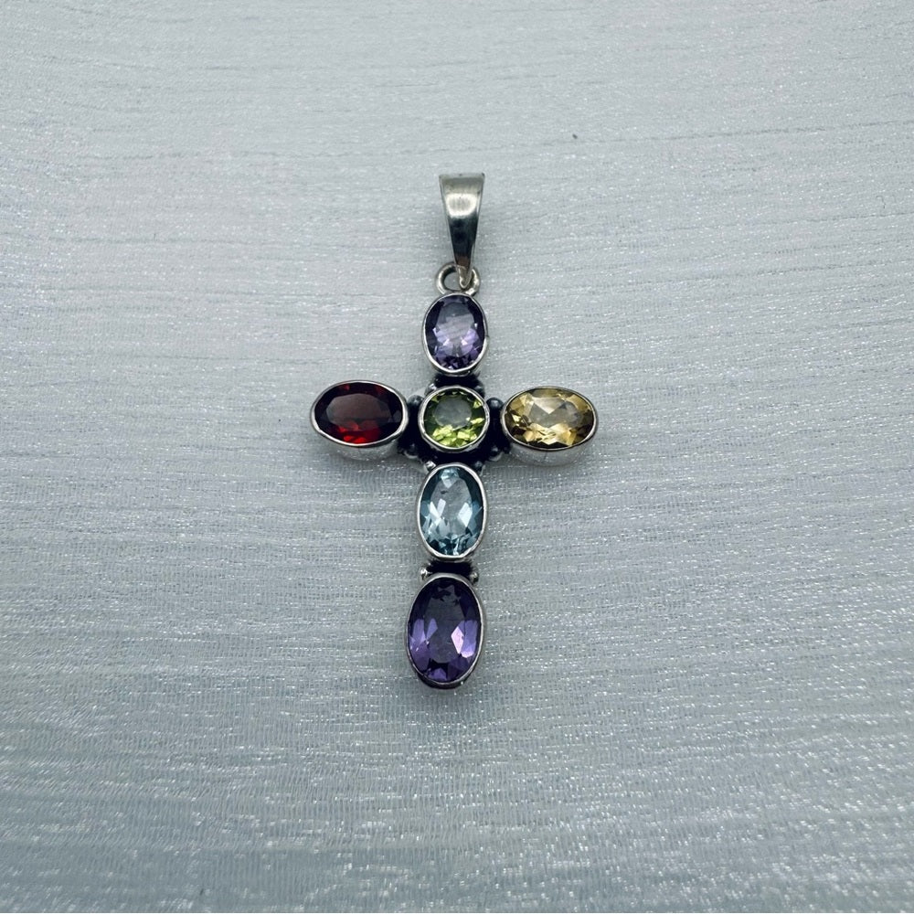 Multi Gemstone Sterling Silver Pendant