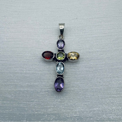 Multi Gemstone Sterling Silver Pendant