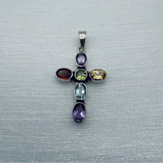 Multi Gemstone Sterling Silver Pendant