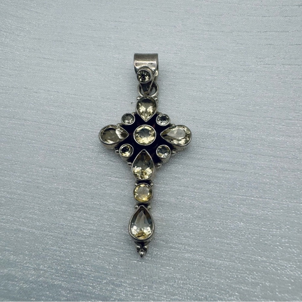 S925 Citrine Cross Pendant