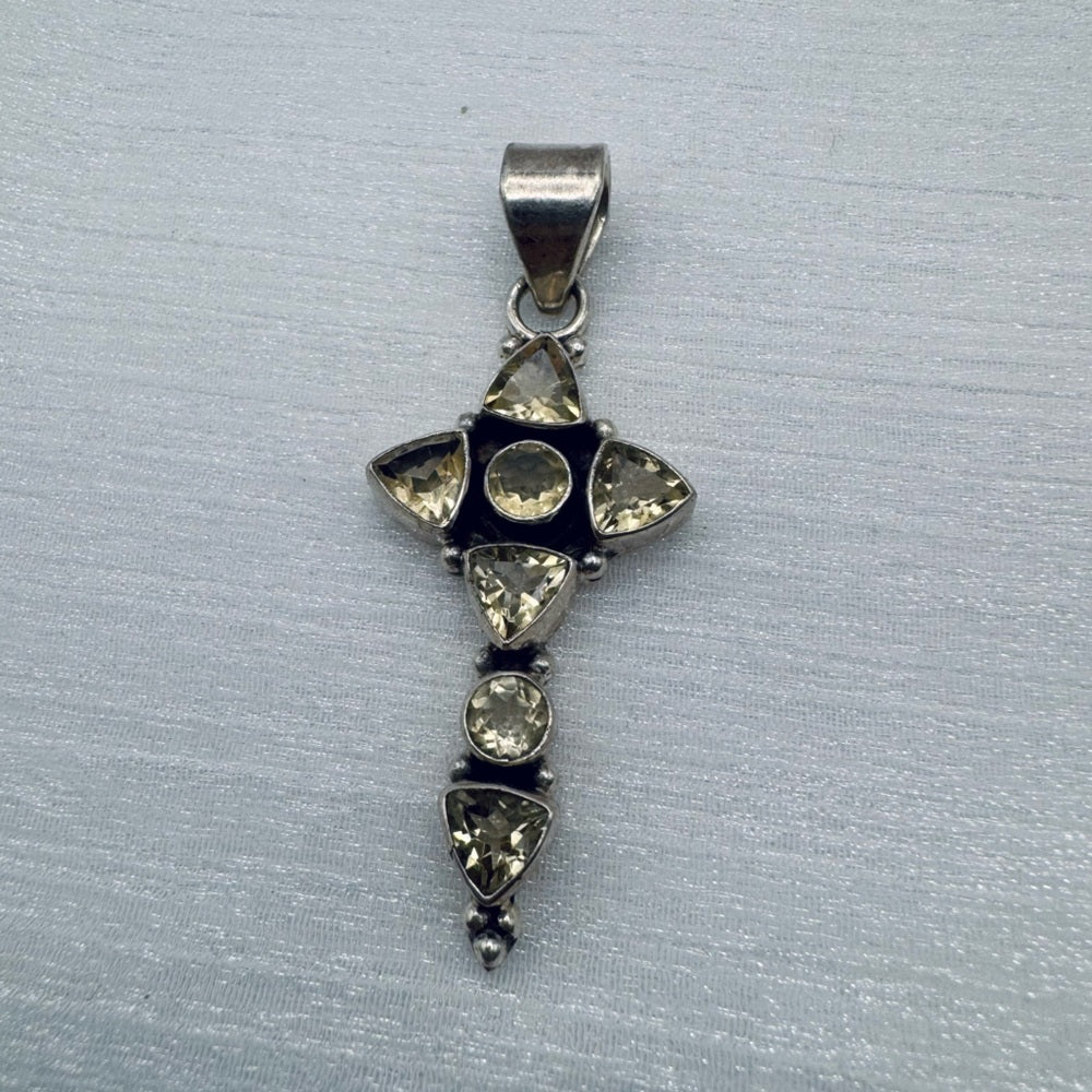 S925 Citrine Cross Pendant
