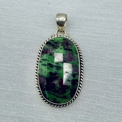 Ruby Zoisite Oval Sterling Silver Pendant