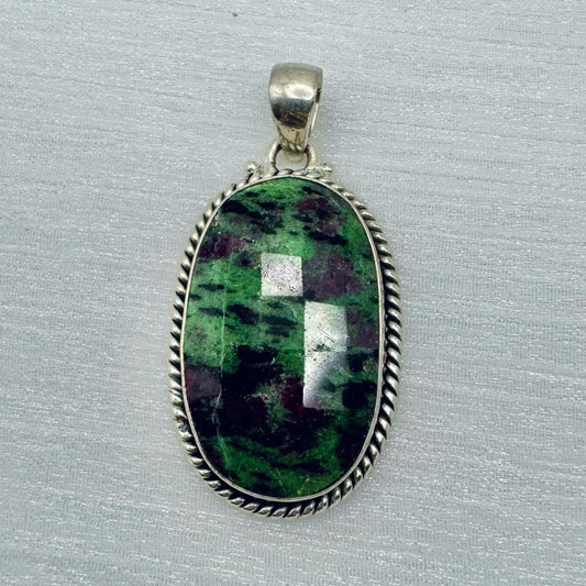 Ruby Zoisite Oval Sterling Silver Pendant