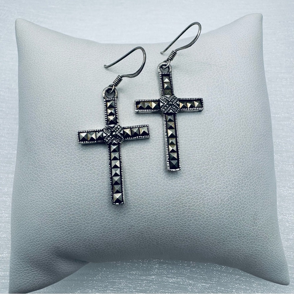 S925 Marcasite Cross Earrings