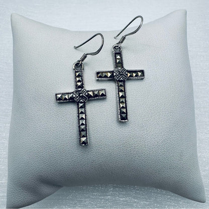 S925 Marcasite Cross Earrings