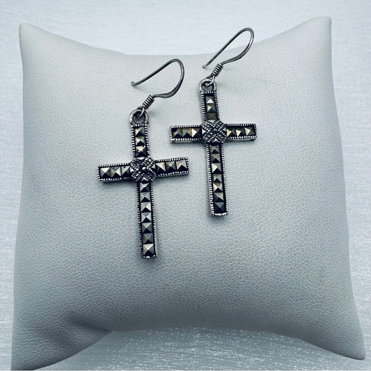 S925 Marcasite Cross Earrings