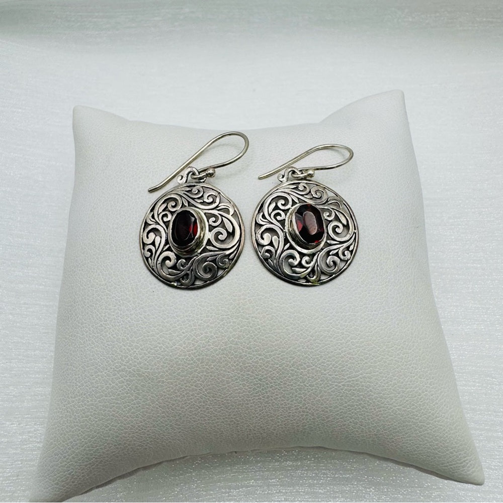S925 Garnet Woven Earrings