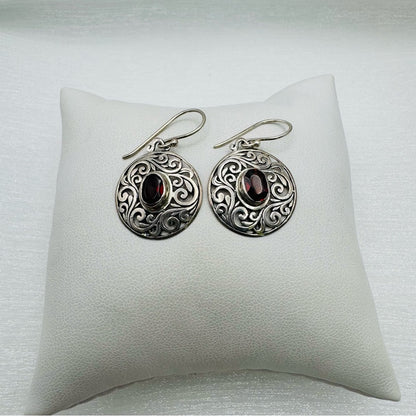 S925 Garnet Woven Earrings