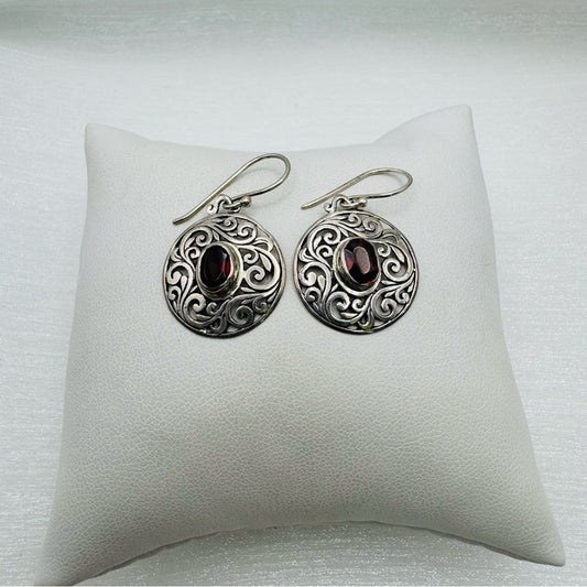 S925 Garnet Woven Earrings