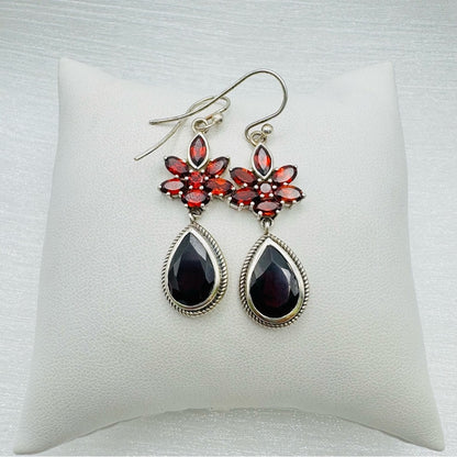 S925 Garnet Floral Earrings