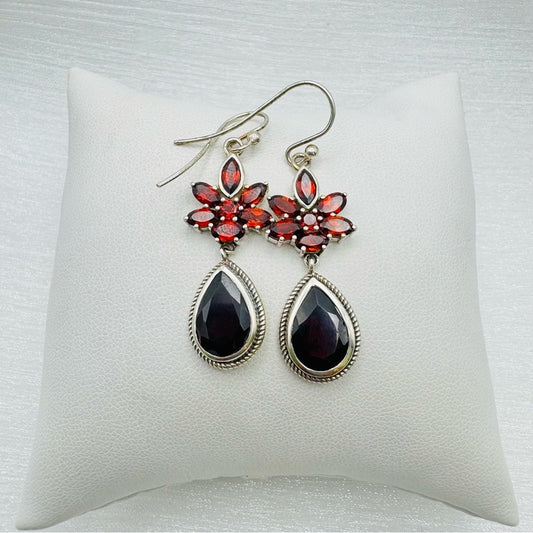 S925 Garnet Floral Earrings