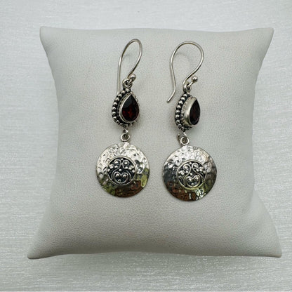 S925 Garnet Dangle Earrings