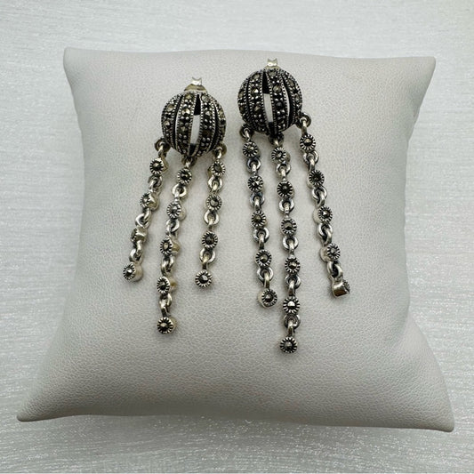 S925 Marcasite Triple Strand Dangle Earrings