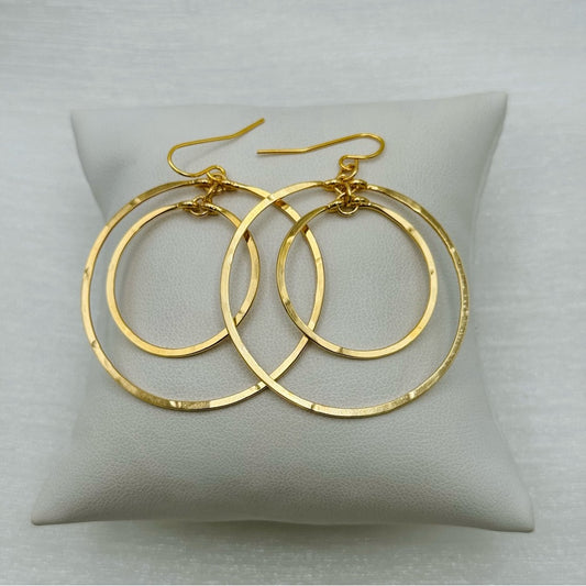 #24 Gold Handmade Hammered Double Inner Circle Dangle Earrings