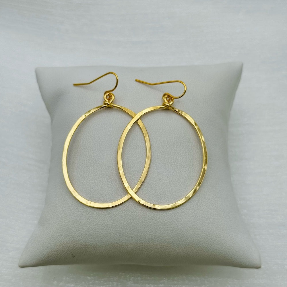 #30 Gold Handmade Hammered Oval Dangle Earrings
