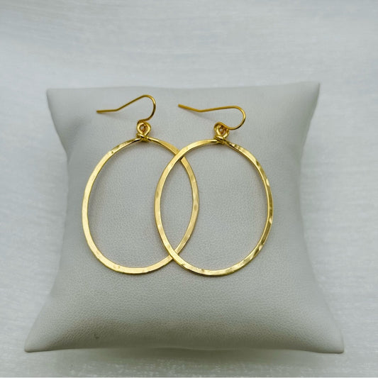 #30 Gold Handmade Hammered Oval Dangle Earrings