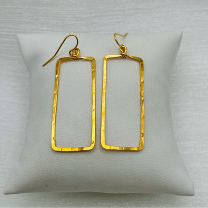 #31 Gold Handmade Hammered Rectangle Dangle Earrings