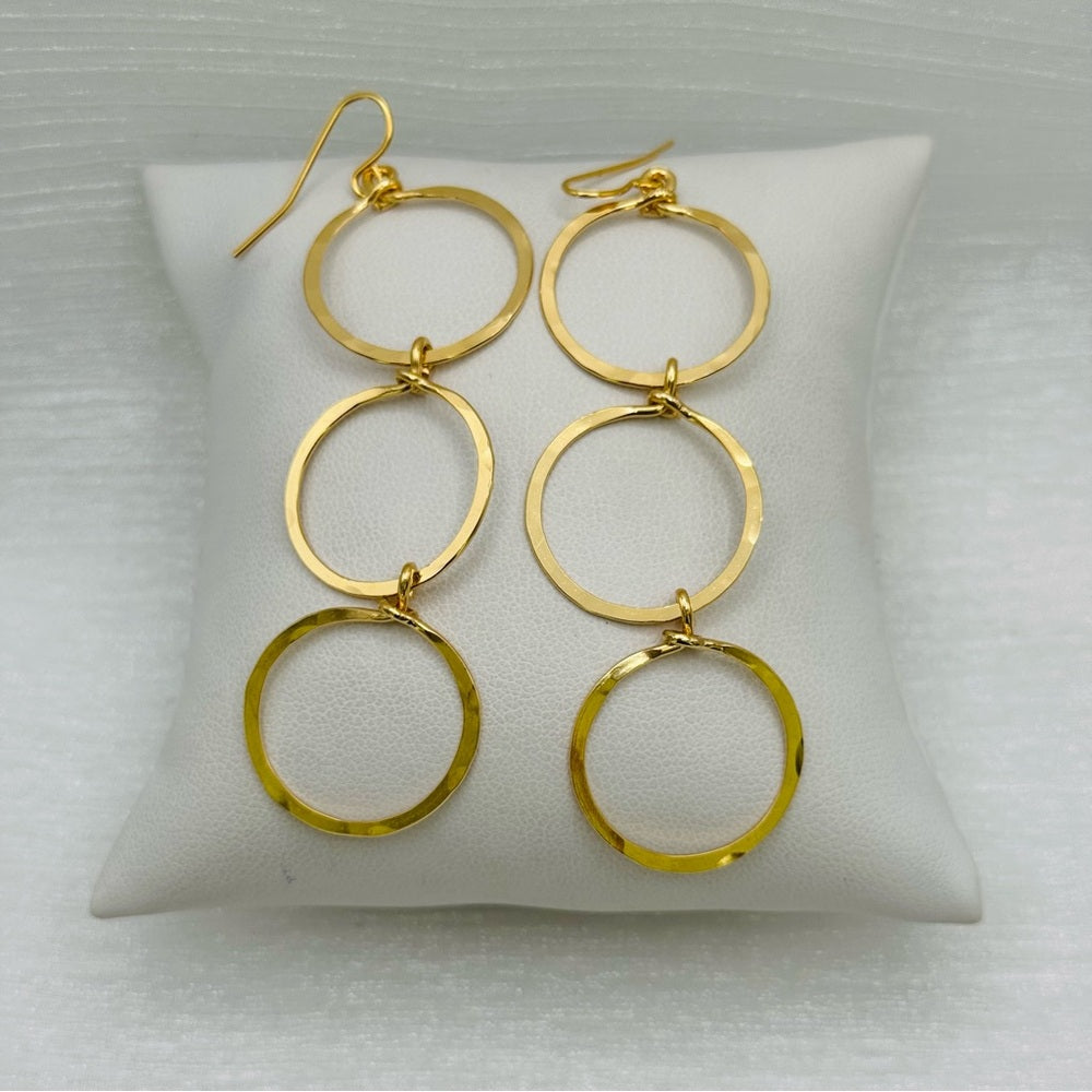 #38 Gold Handmade Hammered Triple Circle Dangle Earrings