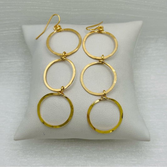 #38 Gold Handmade Hammered Triple Circle Dangle Earrings