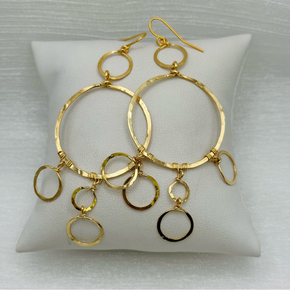 #48 Gold Handmade Hammered Tiered Multi Circle Dangle Earrings