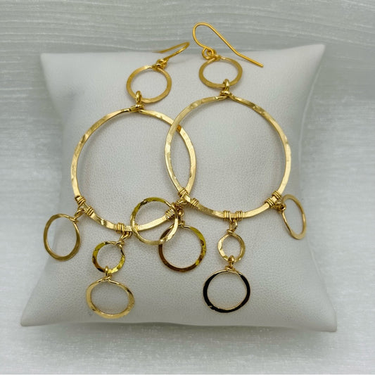 #48 Gold Handmade Hammered Tiered Multi Circle Dangle Earrings