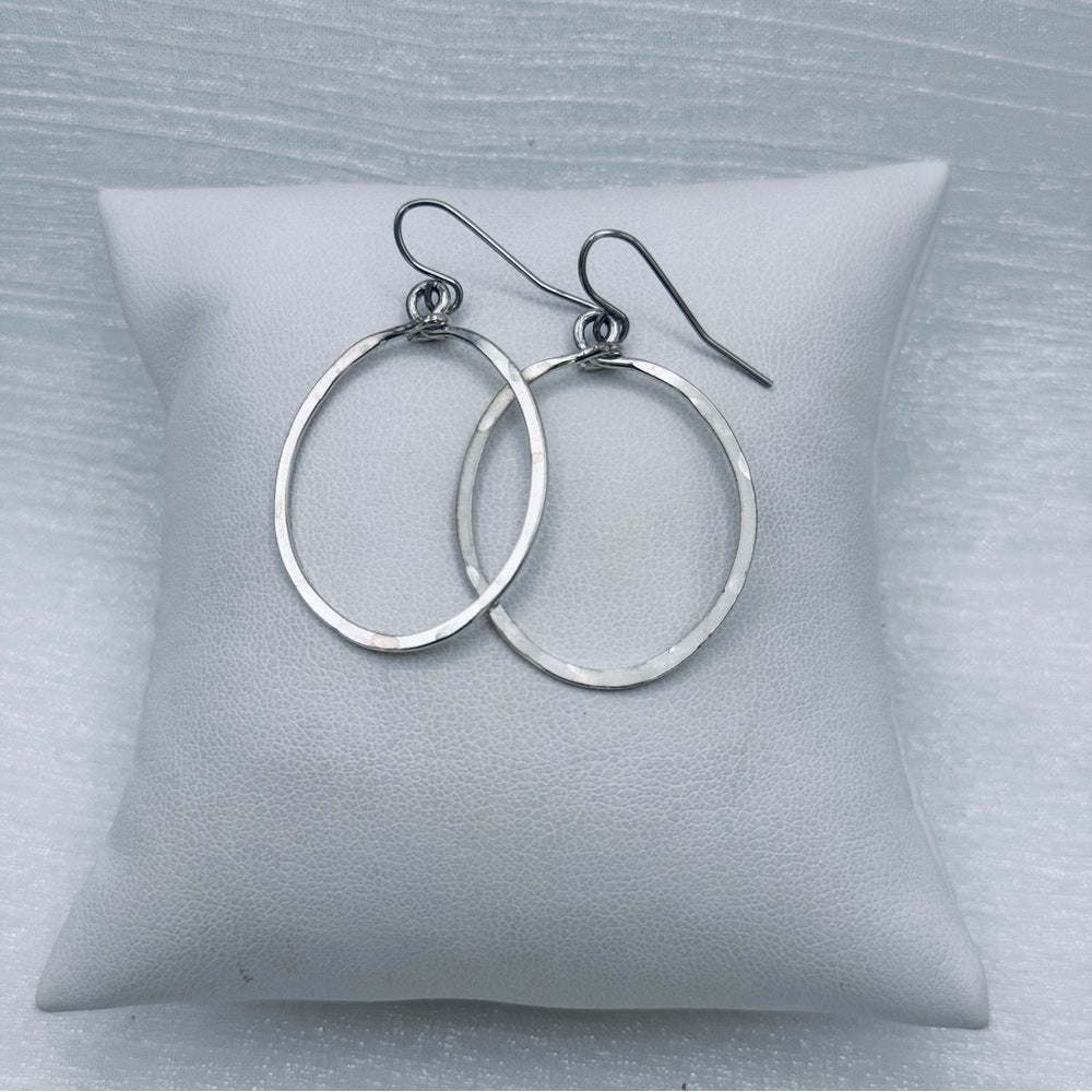 #59 Silver Handmade Hammered Mini Oval Dangle Earrings