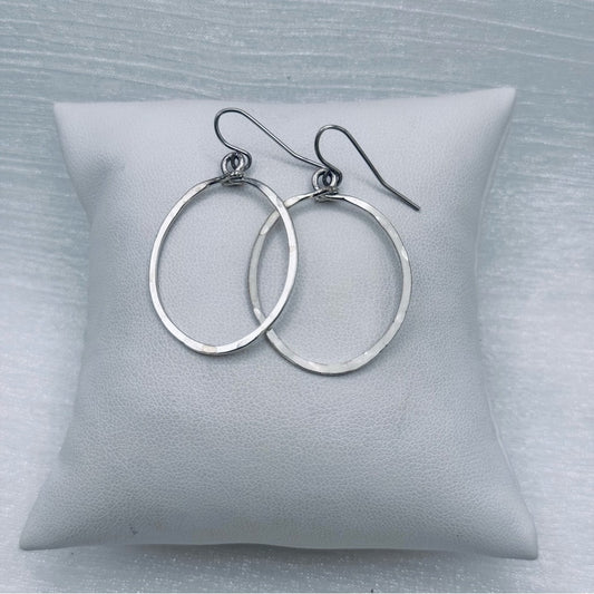 #59 Silver Handmade Hammered Mini Oval Dangle Earrings
